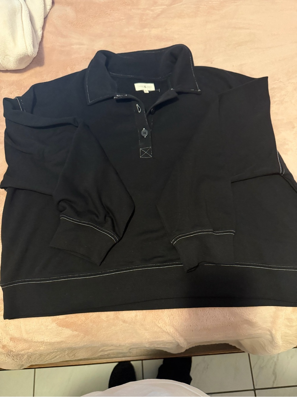 Men's Black Polo Sweatshirt with Contrast Stitching
